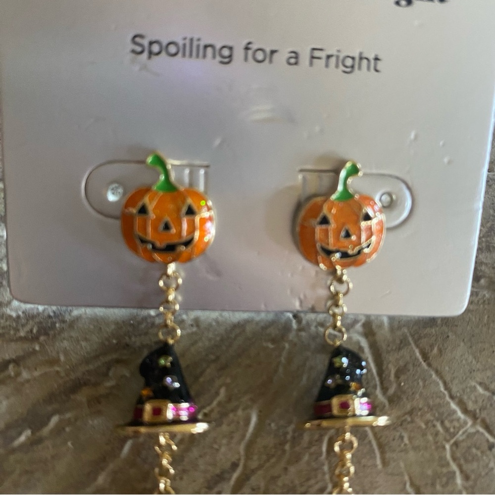 Sugarfix Baublebar Pumpkin Witch Hat Bat Creatures Drop Halloween Earrings NWT - Picture 6 of 10